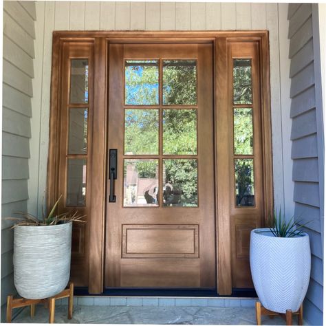 Farmhouse Entry Doors With Sidelights, Double Front Door With Windows, Cottage Front Door With Sidelights, Traditional Front Doors Entrance, Wood Front Door With Sidelights, Doors Exterior Entrance, Grand Entry Doors, Single Front Door With Sidelights, Craftsman Front Door