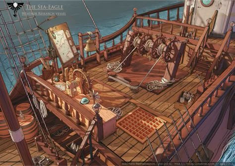 Feng Zhu Design, Mary Celeste, Pirate Ship Art, Feng Zhu, Ship Deck, Set Dressing, Sea Of Thieves, Fantasy City, Fantasy House