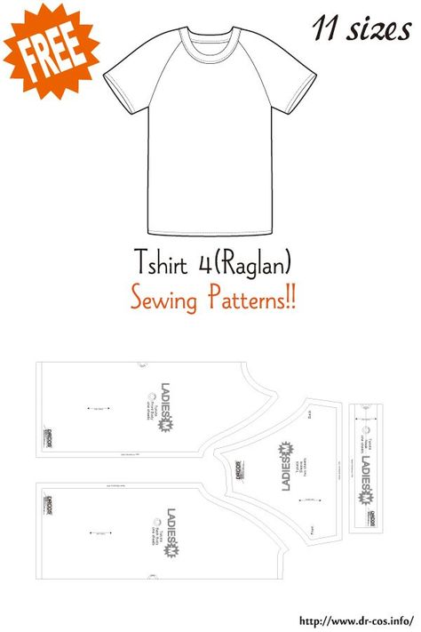 Raglan Tshirt Pattern Free Sewing, T-shirt Patterns, Tshirt Pattern For Men, Long Sleeve Tshirt Pattern Free, Mens Shirt Pattern Sewing Free, T Shirt Sewing Pattern Free, Free Tshirt Pattern, T Shirt Pattern Design, T-shirt Pattern