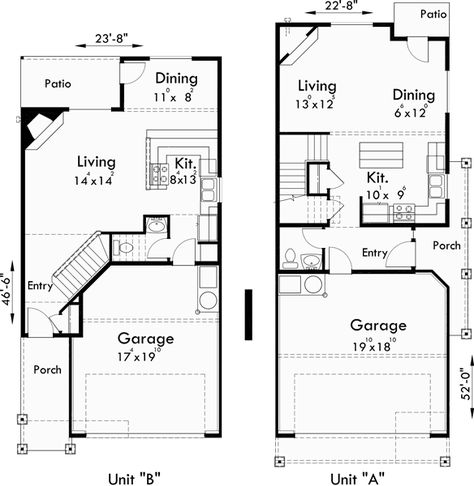 Duplex House Plans With Garage, 3 Bedroom Duplex House Plans, Corner Lot House Plans, Invest Property, House Plans With Garage, Duplex House Plan, 3 Bedroom Floor Plan, Duplex Floor Plans, Income Property