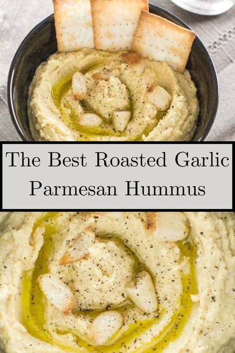 Roasted Garlic Parmesan Hummus Roasted Garlic Hummus Recipe, Creamy Hummus Recipe, Garlic Hummus Recipe, The Best Hummus, Best Hummus Recipe, Best Hummus, Easy Hummus Recipe, Roasted Garlic Hummus, Hummus Recipe Homemade