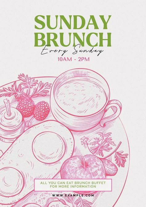 Sunday Market Poster, Brunch Art Illustration, Food Posters Illustration, Brunch Poster Design Ideas, Poster Design Company, Korean Food Social Media Design, Art Sale Poster, Brunch Flyer Ideas, Cafe Design Poster