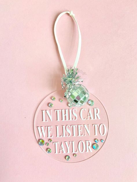 In this car we listen to Taylor Rearview Mirror Car Charm Accessory Gift -  #accessory #Car #Charm #gift #LISTEN #Mirror #Rearview #Taylor Taylor Swift Rear View Mirror, Car Rear View Mirror Decor Hangers, Acrylic Car Ornament, Acrylic Round Car Charm, Clear Acrylic Crafts, Car Mirror Hangers Cricut, Diy Car Charms Rear View Mirror, Taylor Swift Car Decor, Rearview Mirror Decoration Diy