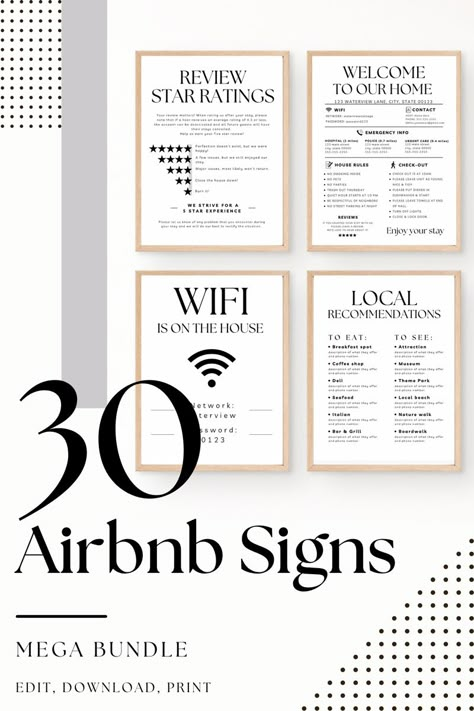 Bnb Ideas Interior Design Guest Rooms, Neutral Airbnb Decor, Welcome Message For Guests Airbnb, Air Bnb Gift Ideas, Air Bnb Styling, Air Bnb Welcome Sign, Airbnb Checkout Instructions, Airbnb Signs Rules, Airbnb Rules Template