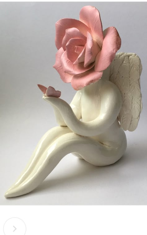 Flower People, Rose Pottery, Sculpture Art Clay, Pink Angel, Tanah Liat, Flower Sculptures, Ceramics Pottery Art, Pottery Sculpture, Clay Art Projects