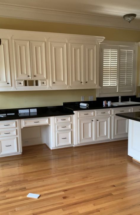 Kitchen Desk Into Pantry, Kitchen Desk Microwave, Kitchens With Desks, Kitchen Desk Space Repurpose, What To Do With Desk Area In Kitchen, Built In Desk Repurpose, Replace Kitchen Desk Area, Repurpose Kitchen Desk Area Built Ins, How To Update Built In Kitchen Desk