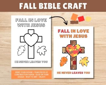 Fall in Love with Jesus Paper CraftA fun and easy fall craft for kidsMake the most of your fall with this fun and uplifting fall craft. Not only will your little ones have a blast creating their own fall masterpiece, but they will be reminded of God's word at the same time. This fall in love with Jesus craft is great for churches, schools, home, Sunday school, and anything in between. Create a craft and turn it into a keepsake for years to come!8.5 x 11 Fall Crafts For Sunday School Kids, Thanksgiving Craft For Sunday School, Fall In Love With Jesus Craft, Fall Christian Crafts For Kids, Sunday School Thanksgiving Lessons, Thanksgiving Crafts For Sunday School, Fall For Jesus He Never Leaves Craft, Christian Fall Crafts For Kids, Prayer Sandwich