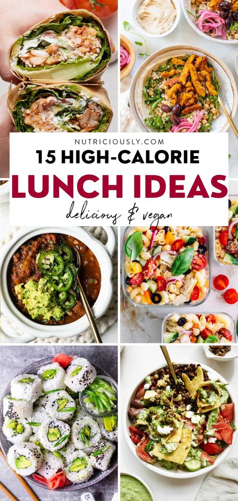 Try these quick and easy high-calorie lunch ideas for work or school! They are great for meal prep, bulking, weight gain, and staying full. This list features curries, sandwiches, tacos, shawarma bowls, and more, all having over 500 calories per serving! High Calories Food Recipes, High Calorie Sandwich, Meals High In Calories, Weight Gain Vegetarian Meals, High Calorie Recipes To Gain, Full Protein Meals, High Protein Cold Lunch Ideas, High Calorie Lunch Weight Gain Meals, High Calorie Lunch Ideas