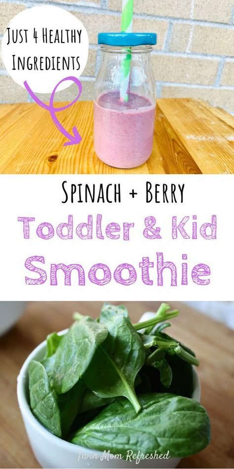 Kid Smoothies, Toddler Smoothie Recipes, Spinach Smoothie Recipes, Toddler Smoothies, Smoothie Recipes For Kids, Toddler Food Ideas, Healthy Toddler Snacks, Toddler Meal Ideas, Berry Smoothie Recipe