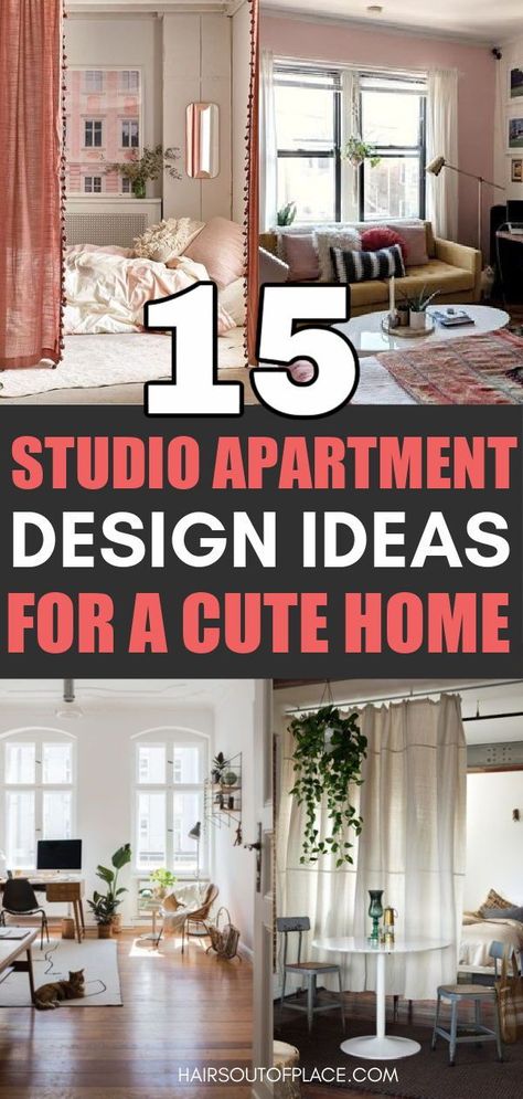 Create your dream living space with these adorable studio apartment design ideas! Easy hacks and trendy home decor ideas to a happy, stylish space! Dividing Shelves, Tiny Studio Apartment Decorating, Studio Apartment Design Ideas, Studio Apartment Furniture, Room Dividing, Small Studio Apartment Design, Loft Apartment Decorating, Aesthetic Home Design, Studio Apartment Divider