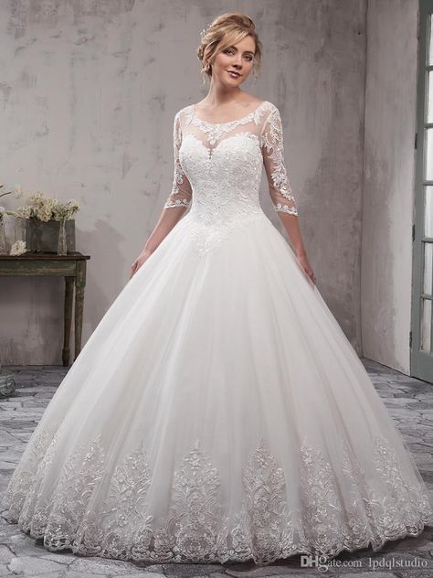 Stunning Ivory Ball Gown Wedding Dresses Scoop Sheer with Applique 3/4 Long Sleeves Backless Floor Length Bridal Gowns Sexy Backless Wedding Dress Lace Ball Gown Wedding Dresses Plus Size Wedding Dresses Online with $229.0/Piece on Lpdqlstudio's Store | DHgate.com Wedding Dress Cinderella, David Belle, Western Wedding Dress, Ivory Ball Gown, Wedding Ballgown, Wedding Dress Ballgown, Backless Lace Wedding Dress, Plus Wedding Dresses, Wedding Dresses Lace Ballgown