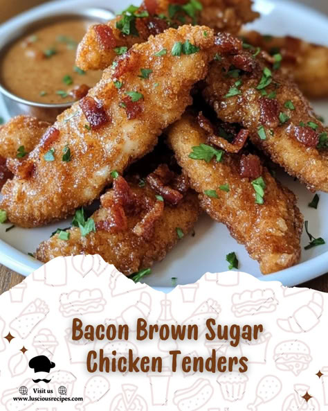 Indulge in the irresistible flavors of Bacon Brown Sugar Chicken Tenders—crispy bacon, sweet glaze, and tender chicken make every bite unforgettable! Brown Sugar Bacon Chicken Tenders, Bacon Brown Sugar Chicken Tenders, Bacon Brown Sugar Chicken, Chicken Tenders Crispy, Quick Supper Ideas, Small Crockpot Recipes, Quick Supper, Brown Sugar Chicken, Brown Sugar Bacon