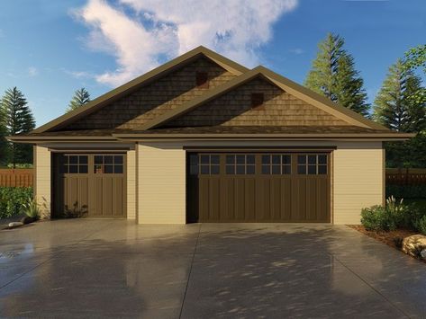 3-Car Garage Plan, 050G-0066 Three Car Garage Plans, 3 Car Garage Plans, Garage Extension, Truss Design, Craftsman Garage, Garage To Living Space, Gardening Equipment, Shake Siding, Garage Addition