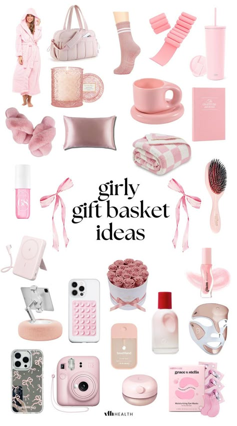 Girly Gift Baskets Feminine Gift Ideas, Girly Gift Baskets, Pink Gift Basket Ideas, Wish List Items, Pink Gift Basket, Best Friend Valentines, List Inspiration, Girly Christmas Gifts, Cute Christmas Ideas