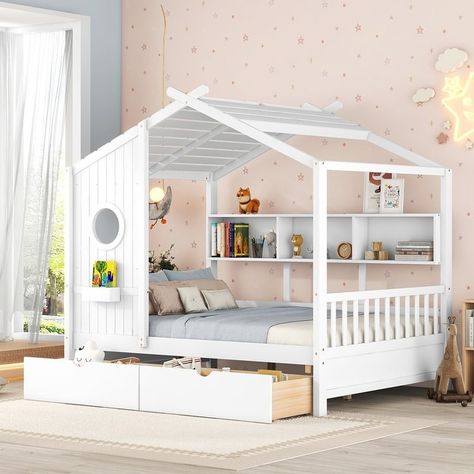 Full Size Kids Bed, Full Size House Bed, Playhouse Design, Playhouse Bed, Modern Wooden House, Kids Beds With Storage, Play Place, Store Decoration, Bed Wooden