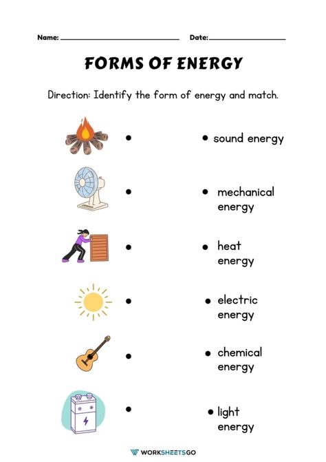 Forms Of Energy Worksheet, Fun Science Worksheets, Synonyms Worksheet, Energy Worksheets, Counting Coins Worksheet, Kinetic And Potential Energy, 6th Grade Worksheets, Energy Kids, Forms Of Energy