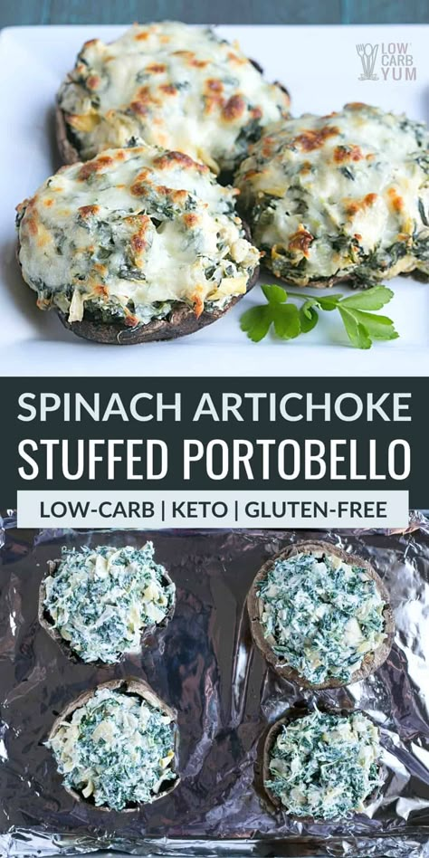 Artichoke Stuffed, Stuffed Portobello Mushrooms, Stuffed Portobello, Boiled Egg Diet Plan, Low Carb Sides, Low Carb Side Dishes, Spinach Artichoke Dip, God Mat, Artichoke Dip