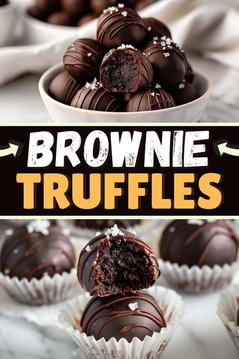 Chocolate lovers, this one's for you! These impossibly decadent brownie truffles need just three ingredients and about 15 minutes of hands-on prep. Brownie Truffles Recipe, Truffle Pops, 3 Ingredient Brownies, Brownie Truffles, Homemade Truffles, Dessert Truffles, Candy Truffles, Truffle Recipe, Fudge Sauce