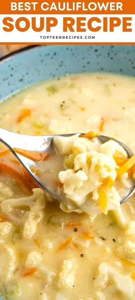 Best Cauliflower Soup Recipe - Top Recipes Best Cauliflower Soup, Broccoli And Cheddar Soup, The Best Cauliflower, Cauliflower Cheese Soups, Homemade Nutella Recipes, Cauliflower Soup Recipe, Boiled Chicken Recipes, Cabbage Soup Diet Recipe, Broccoli And Cheddar