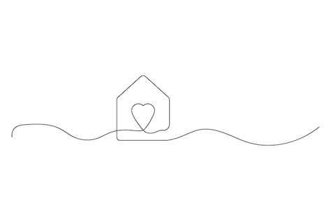 Vector continuous one line drawing heart... | Premium Vector #Freepik #vector #love-home #continuous-line #line-illustration #house-line Cute Line Illustration, Two Hearts In One Home Tattoo, Matching House Tattoos, One Line House Drawing, Home Heart Tattoo, Home Tatoos Ideas, House Line Illustration, Home Is Where The Heart Is Tattoo, House Tattoo Minimalist