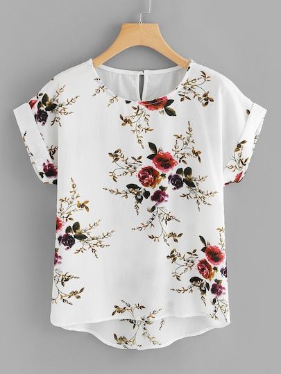 Short Sleeve Shirt Women, Hem Blouse, Plus Size Kleidung, Plus Size Shorts, Roll Up Sleeves, Floral Print Blouses, Floral Print Shorts, Print Blouse, Asymmetrical Hem