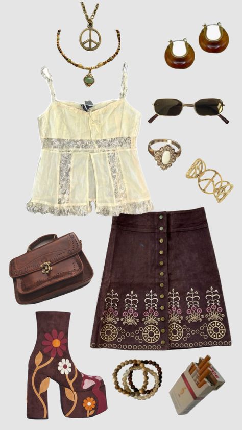 70s Inspired outfit #outfitinspo #vintage #70s #70saesthetic #70fashion 70s Inspired Fashion Outfits, 70s Winter Fashion, 70s Outfits Aesthetic, 70s Summer Fashion, 1970s Outfits, 70s Inspired Outfits, 70 Fashion, Grandma Fashion, Modern Hippie