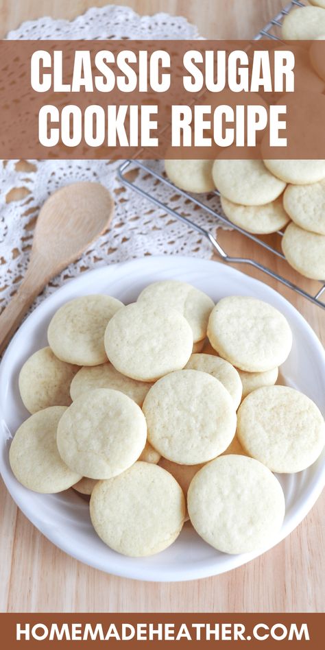 Classic Sugar Cookie Recipe Sugar Cookie Recipe With Margarine, Sugar Cookie Recipe No Baking Powder, Cookies Without Baking Powder, Classic Sugar Cookie Recipe, Drop Sugar Cookie Recipe, Baking Powder Recipe, Powdered Sugar Cookies, Rolled Sugar Cookie Recipe, Roll Out Sugar Cookies