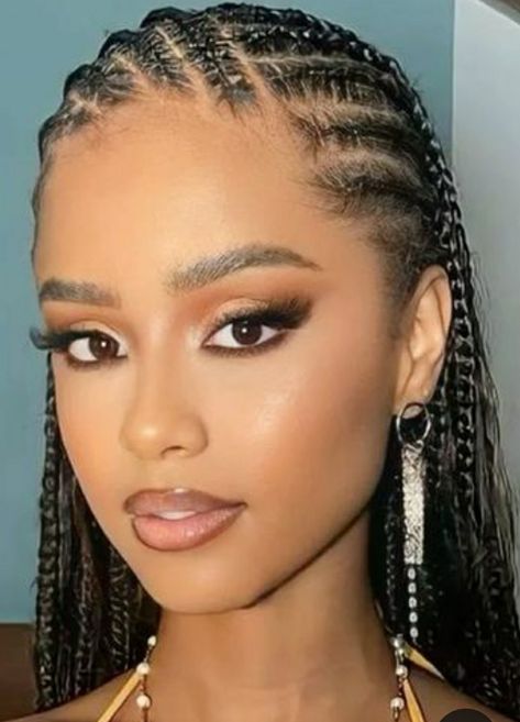 Goddess Braids Cornrows Ghana, Multiple Cornrow Hairstyles, Fulani Braid Hairstyles For Black Women, Box Braids With Cornrows On The Side, Cornrows Extensions Braids, Simple Braids Black Women, Birthday Protective Hairstyles, Cornrow Fulani Braids, Cornrows To Braids