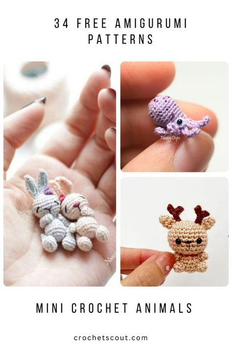 34 adorable patterns for tiny crochet animals - all free. Crochet Tiny Bag Free Pattern, Tiny Amigurumi Pattern, Small Doll Crochet Pattern, Free Mini Animal Crochet Patterns, Micro Crochet Animals, Micro Crochet Christmas, Small Free Amigurumi Patterns, Amigurumi Free Pattern Mini, Free Crochet Mini Patterns