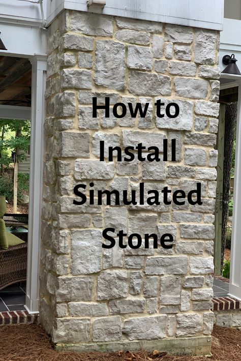 Faux Stone Exterior Before And After, Make Concrete Look Like Stone, Diy Stone Siding, Stone Veneer Exterior Houses, Exterior House Updates, Farmhouse Outdoor Living, Faux Rock Walls, Horizon Stone, Stone Siding Exterior