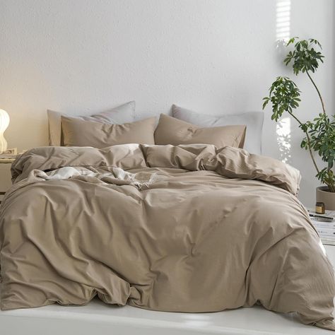 Amazon.com: MooMee Bedding Duvet Cover Set 100% Washed Cotton Twill Thick Sturdy Material Super Soft Breathable Durable Casual Look Luxurious Feel (Bombay Brown, Queen) : Home & Kitchen Tan Bed Sheets, Tan Bed, Orange Duvet Covers, Orange Bedding, Student Dormitory, Fitted Bed Sheets, Bedding Duvet, Flat Bed, Duvet Bedding