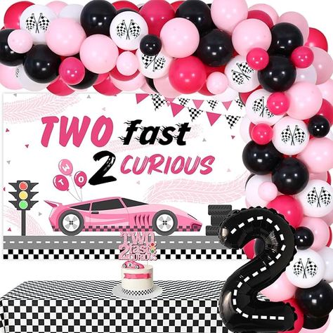 Amazon.com: kreat4joy Two Fast Two Curious Birthday Decoration Girl, Race Car 2nd Birthday Decorations, Balloons Arch Backdrop Cake Topper Checkered Flag Tablecloth Number 2 Foil Balloon : Toys & Games Two Fast Two Curious Cake, Two Fast 2 Curious Birthday, Two Fast Two Curious Birthday, 2 Fast Birthday Party, 2 Fast 2 Curious Birthday, Car Birthday Decorations, Two Fast 2 Curious, 2 Fast 2 Curious, Two Fast Two Curious