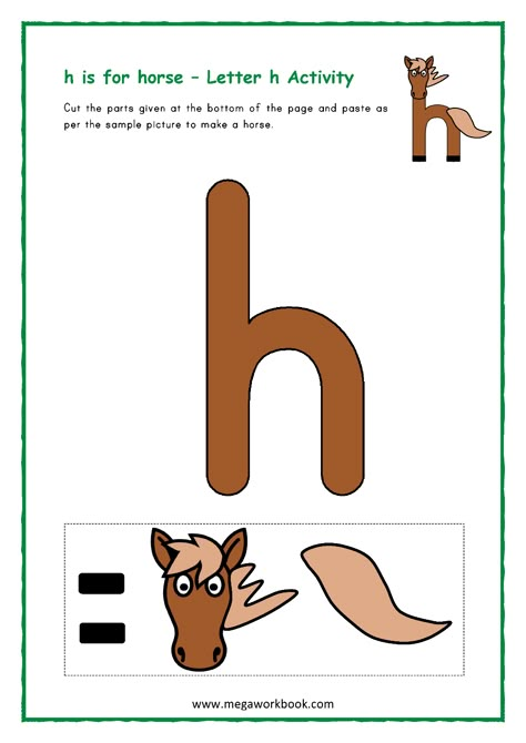 H Phonics Activities, Letter H Crafts For Preschoolers Horse, H For Horse Craft, Letter H Horse Craft, Letter H Crafts For Preschoolers Ideas, Lowercase H Craft, Letter H Activities For Preschool Crafts, H Worksheets For Preschoolers, Letter H For Preschoolers