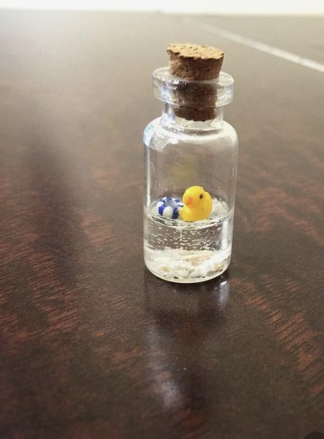 Tiny Jar Crafts Bottle Charms, Tiny Jar Crafts, Clay Duck, Tiny Crafts, Duck Swimming, Polymer Clay Cute, Clay Cute, Tiny Jars, Mini Glass Bottles