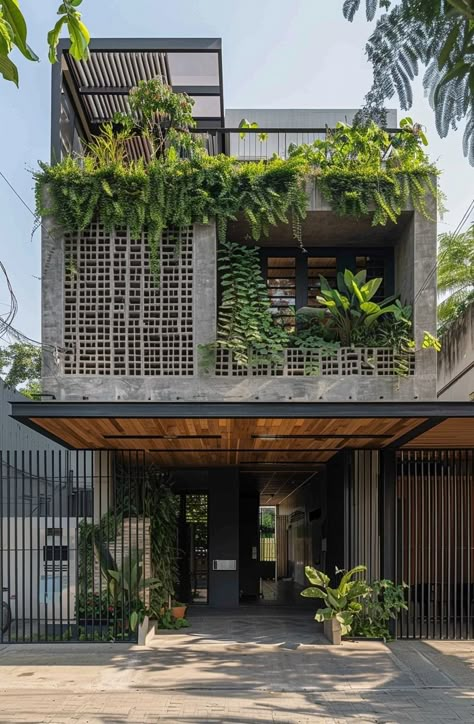 Facebook Industrial House Facade, Industrial Exterior Design, Industrial House Exterior, Industrial Exterior, Vertical Garden Design, House Outer Design, Build Your House, Green Architecture, House Outside Design