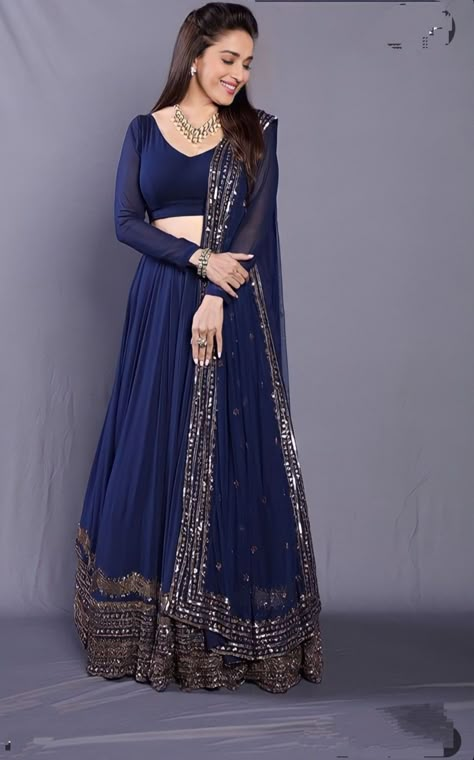 Follow and sport Lehenga Design, Indian Outfits Lehenga, Wedding Lehenga Designs, Lehnga Dress, Traditional Indian Dress, Blue Lehenga, Indian Dresses Traditional, Traditional Indian Outfits, Indian Gowns Dresses