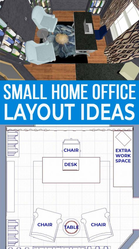 8 Small Home Office Layout Ideas (In A 10' X 10' Room) - From House To Home 10x12 Home Office Layout, 8 X 10 Office Layout, Womens Office Inspiration, U Shaped Desk Office Layout Work Spaces, Square Home Office Layout Ideas, Home Office Floor Plan Layout, 10x12 Office Design, 10x10 Office Layout Interior Design, 10 X 10 Office Layout