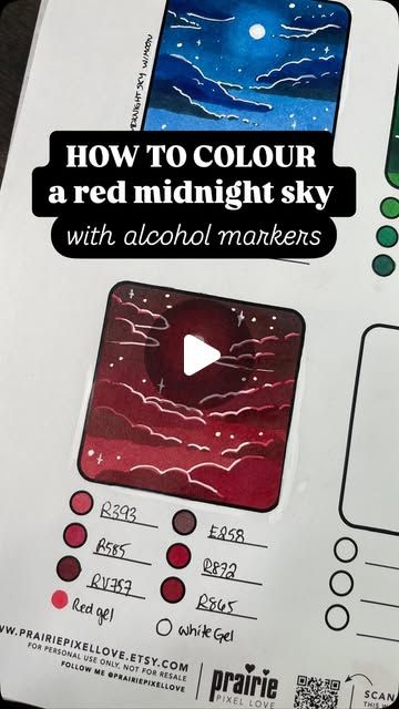 Prairie Pixel Love | Jennifer Fietz on Instagram: "HOW TO COLOUR A RED MIDNIGHT SKY.
with alcohol markers and gel pens.

As always, be sure to tag me so I can see what you came up with! 

Medium: Alcohol Markers & Gel Pens
Template: Digital Template from my Etsy

#colouring #color #colouringbook #adultcoloring #coloringforadults #coloringtutorial" Midnight Sky, Coloring Tutorial, Alcohol Markers, Gel Pens, Adult Coloring, Coloring Books, Markers, Red, Instagram