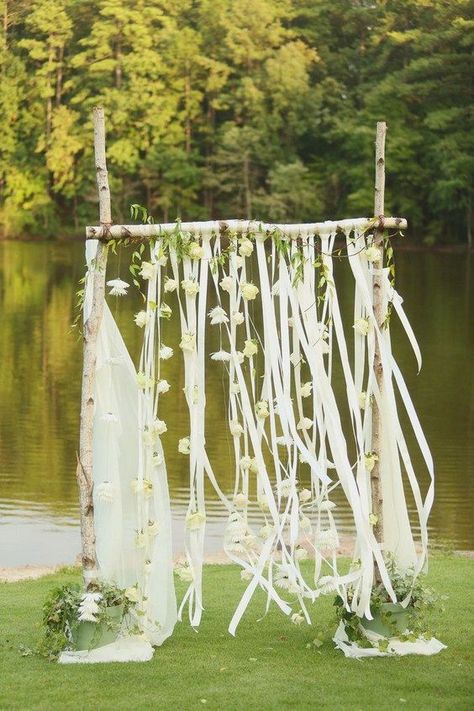 Whimsical Birch Wedding Arch / http://www.himisspuff.com/ribbon-wedding-ideas/3/ Outdoor Wedding Altars, Birch Wedding Arch, Birch Wedding, Diy Wedding Arch, Wedding Arbors, Rustic Wedding Decorations, Deco Champetre, Beautiful Outdoor Wedding, Country Wedding Decorations