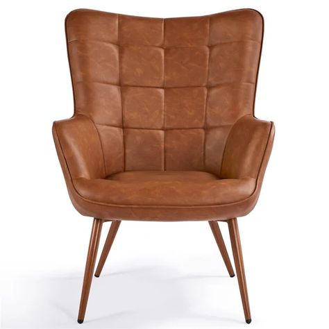 Leather Wingback Chair, Wingback Accent Chair, Comfy Accent Chairs, Leather Wingback, Tufted Accent Chair, Faux Leather Chair, Large Armchair, Leather Accent Chair, Modern Accent Chair