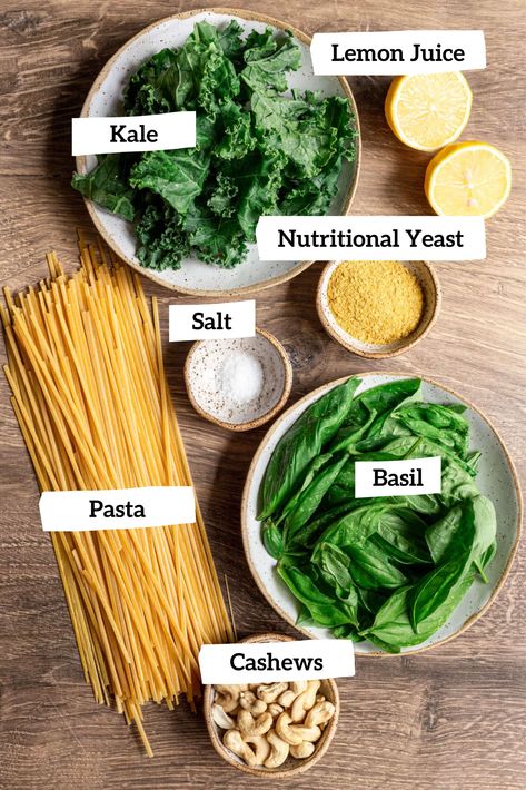 Vegan Kale Cashew and Basil Pesto Pasta Vegan Kale Pesto, Kale Pasta Sauce, Pasta With Kale, Kale Pesto Pasta, Pesto Spaghetti Squash, Cashew Pesto, Nut Free Pesto, Vegan Pesto Pasta, Basil Pesto Pasta