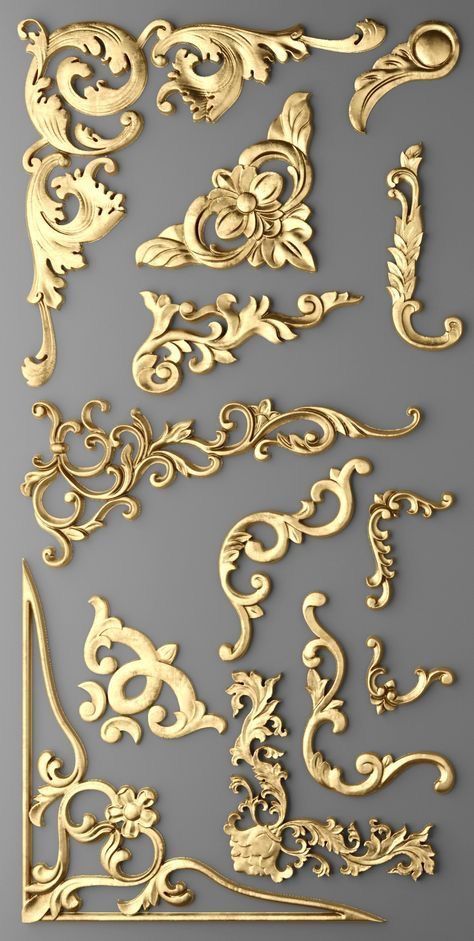 Baroque Decor, Motif Art Deco, Furniture Appliques, Wood Carving Designs, 3d Modelle, Plaster Art, Carving Designs, Decorative Elements, Ornaments Design