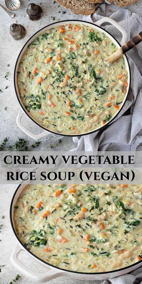 Vegan White Rice Recipes, Vegan Creamy Rice, Vegetarian Rice Soup, Rice Soup Vegan, Vegetable Rice Soup, Cream Of Vegetable Soup, Make Ahead Lunch, Gf Soups, 2025 January