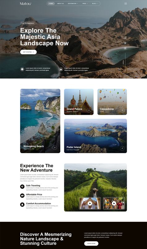 Adventure Website Design Inspiration, Travel Blog Website Design Inspiration, Website Design Travel Agency, Travel Website Inspiration, Tour Agency Website, Travel Agency Website Design Templates, Vacation Website Design, Travel Agency Website Design Inspiration, Traveling Website Design