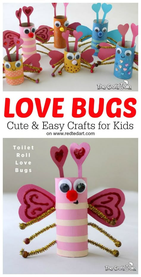 LOBE BUGS!! Oh my, what an adorable Toilet Paper Roll craft for Valentines Day. Preschoolers and Kids will love to make these super duper cute Love bugs for their friends #Valentines #valentinesday #preschool #lovebugs #love #toiletpaperrolls Bug Art For Kids, Crafts For Valentines, Bug Craft, Crafts For Kids Easy Paper, Diy Carnival, Craft For Preschoolers, Cork Crafts Diy, Toilet Roll Craft, Roll Craft