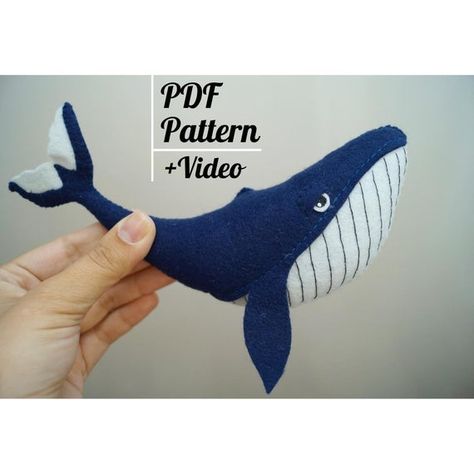 Whale of felt PDF PATTERN. This is toys perfect for decorating an ocean nursery or a nautical crib mobile. You can sew them in absolutely any colors. A great gift for your baby made with your own hands. You can also sew a whale together with children. Even if you are a beginner in sewing you will Sewn Toys, Sew Toys, Mobile Diy, Baby Gifts To Make, Whale Stuffed Animal, Whale Plush, Diy Nursery Decor, Whale Pattern, Soft Toy Patterns