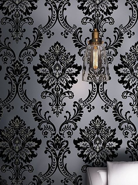 Damask Wallpaper Bedroom, Window Cling Vinyl, Flock Wallpaper, Black Wallpapers, Victorian Wallpaper, Gothic Wallpaper, Mudroom Design, Velvet Wallpaper, Goth Home Decor