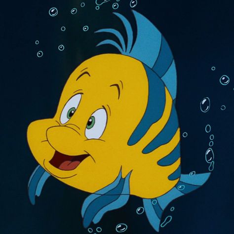 Flounder is a major character in Disney's 1989 animated film The Little Mermaid. He is Ariel's best friend, who regularly embarks on her adventures despite his cowardly demeanor. Though his name would imply otherwise, he is not a flounder, but a tropical fish. Flounder comes from a large family, with numerous siblings. His actual name, according to "The Evil Manta", is Guppy Number 35. His exact age is unknown, but he appears to be younger than Ariel (16) during the events of The Little... Disney Painting, Disney Sidekicks, Cute Disney Characters, Disney Paintings, Disney Animals, Disney Aesthetic, Disney Character, Cosplay Dress, Disney Drawings