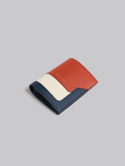 Marni - Orange Cream And Deep Blue Saffiano Leather Bi-fold Wallet - Wallets - Woman Wallet Design Ideas, Christmas Gift Ideas For Him, Artisan Clothing, Leather Wallet Design, Best Leather Wallet, Leather Wallets For Men, Unique Christmas Gift Ideas, Leather Accessories Handmade, Wallet Design