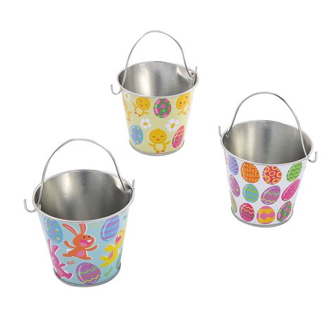 Mini Metal Easter Pails - 12 Pc. - OrientalTrading.com Easter Pail, Easter Party Favors, Tiny Toys, Wrapped Candy, Easter Party Favor, Easter Bunnies, Holiday Colors, Easter Party, Easter Basket